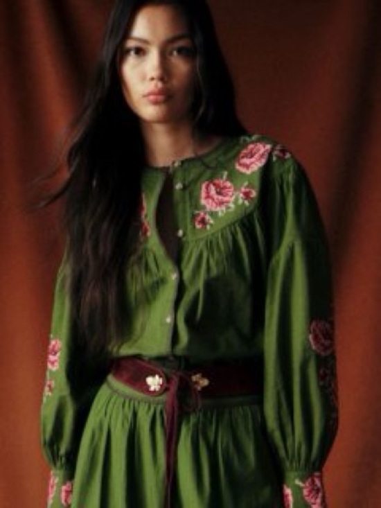 Sezane Tops - Sezane x Baziszt Orla Shirt in Bamboo Green with Floral Embroidery Size 44/12